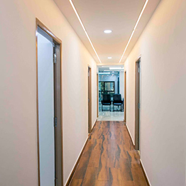 Wide hallway, multiple treatment rooms, easy navigation, patient access